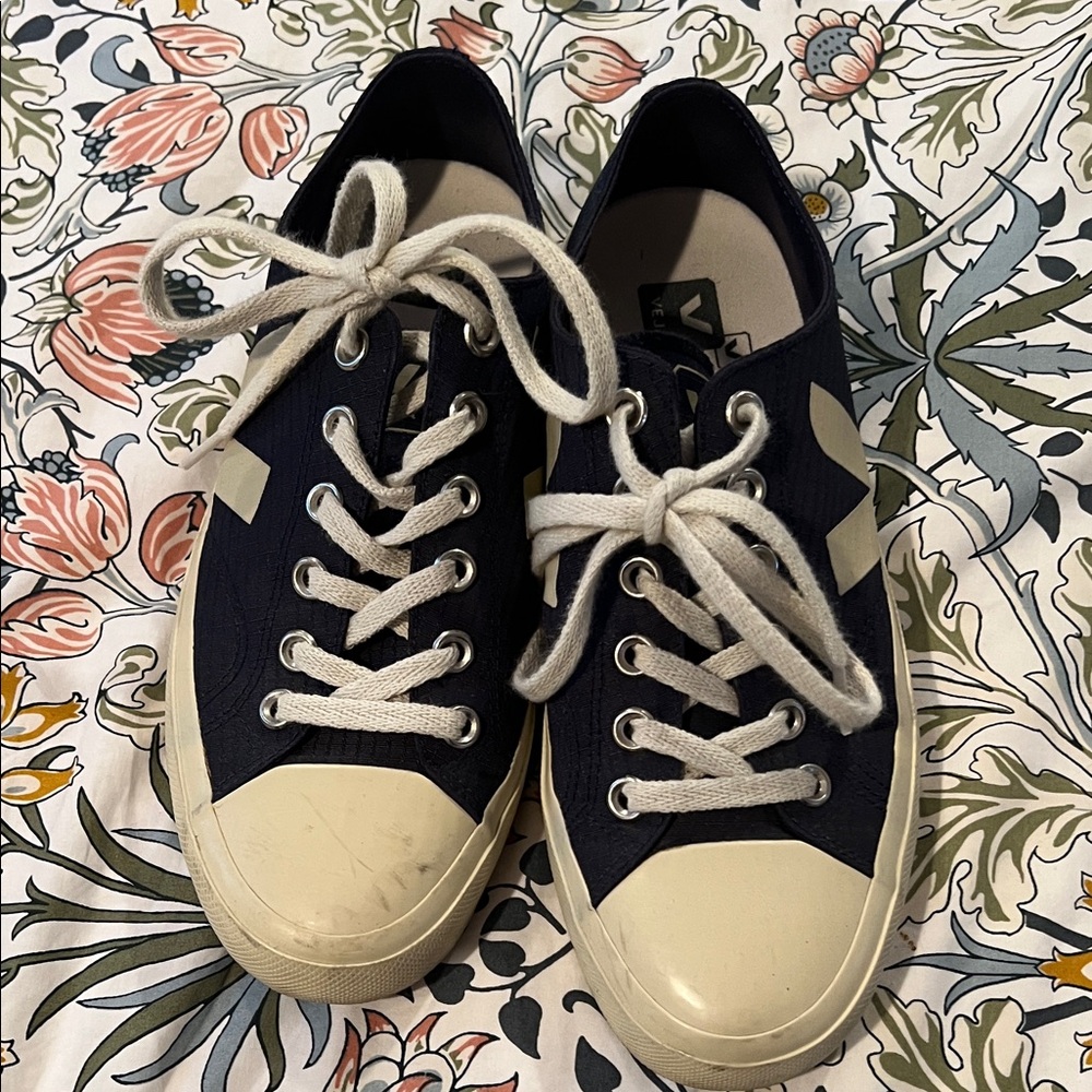 Veja Navy and Cream Canvas Sneakers